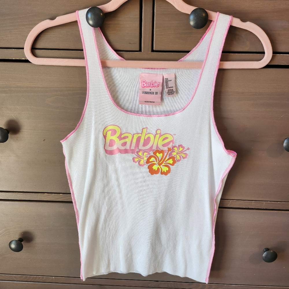 Forever 21 Barbie White Tank with Pink Trim Size  Small